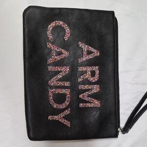 Black Leather Clutch with Multicolor Embellishments